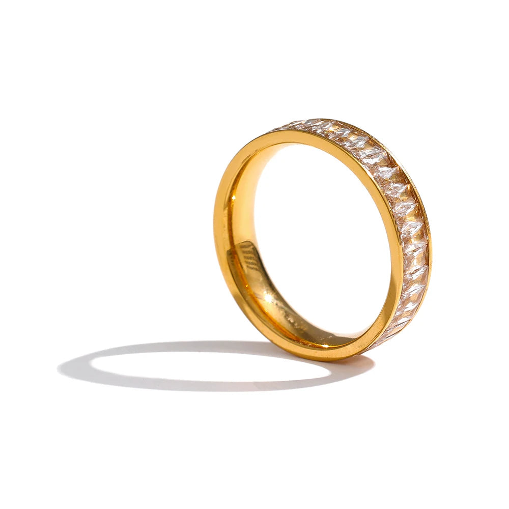Comprar Todo Dia, aço inoxidável zircônia cúbica anel de jóias moda requintado casamento noivado dedo anel para mulher bijoux femme presente