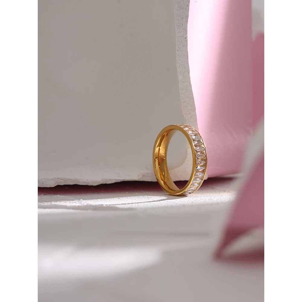 Comprar Todo Dia, aço inoxidável zircônia cúbica anel de jóias moda requintado casamento noivado dedo anel para mulher bijoux femme presente