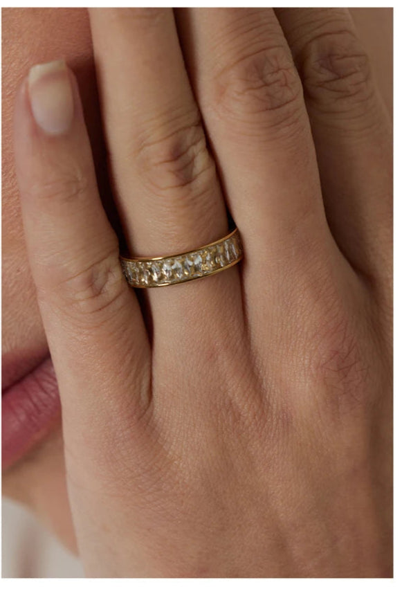 Comprar Todo Dia, aço inoxidável zircônia cúbica anel de jóias moda requintado casamento noivado dedo anel para mulher bijoux femme presente