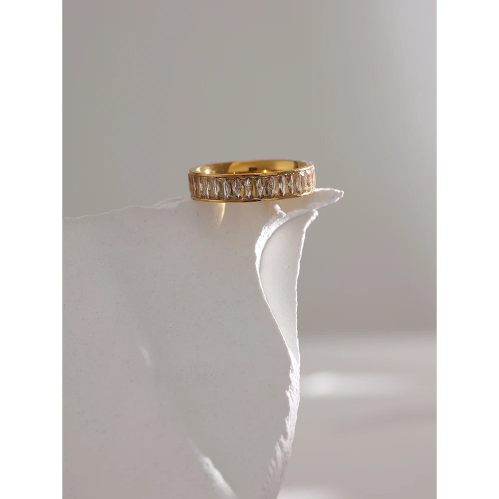 Comprar Todo Dia, aço inoxidável zircônia cúbica anel de jóias moda requintado casamento noivado dedo anel para mulher bijoux femme presente