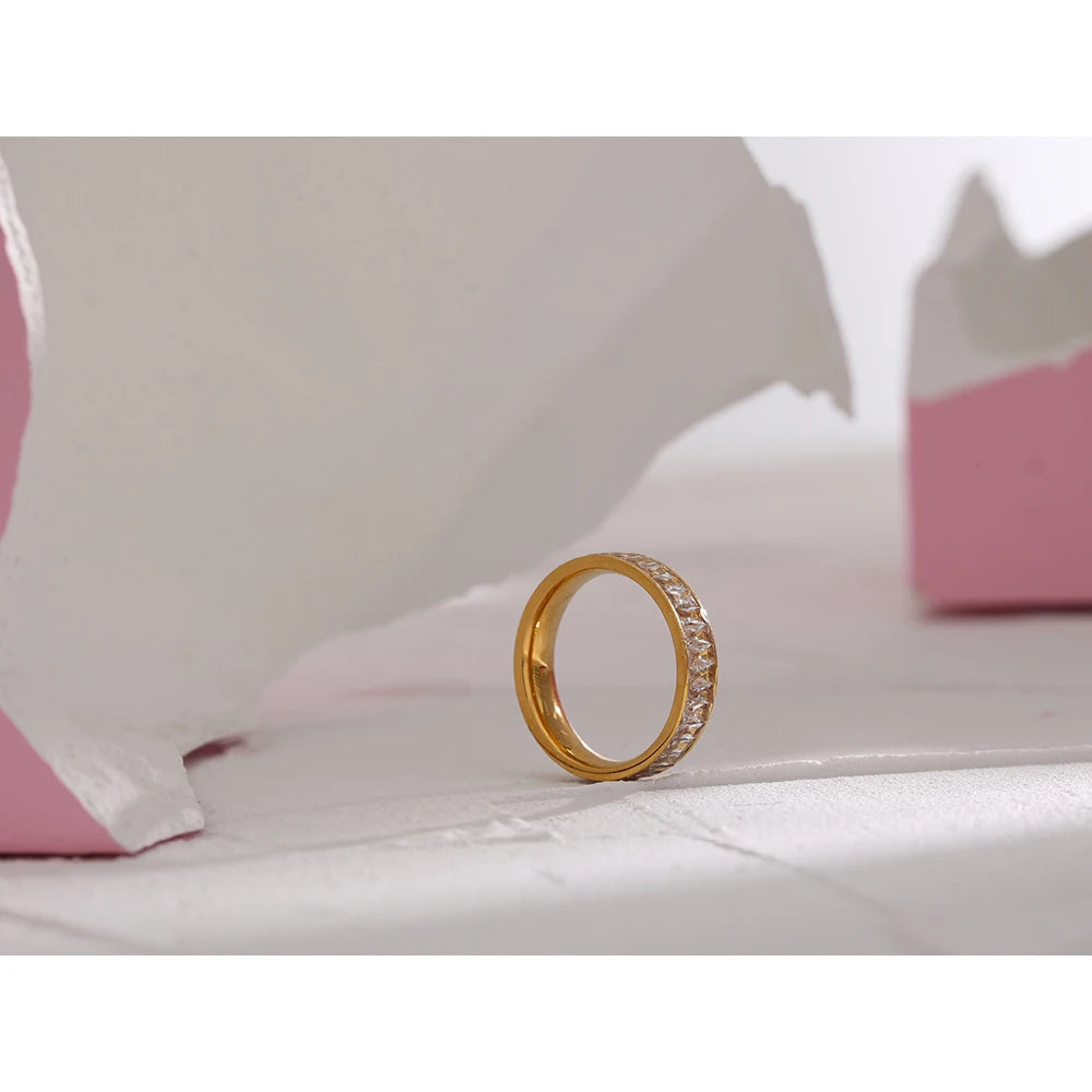 Comprar Todo Dia, aço inoxidável zircônia cúbica anel de jóias moda requintado casamento noivado dedo anel para mulher bijoux femme presente