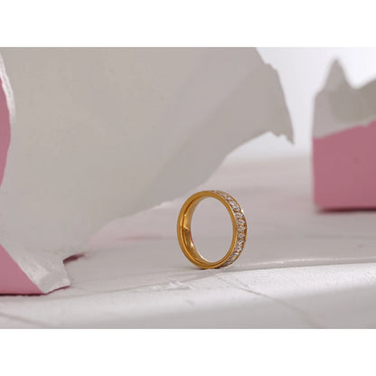 Comprar Todo Dia, aço inoxidável zircônia cúbica anel de jóias moda requintado casamento noivado dedo anel para mulher bijoux femme presente