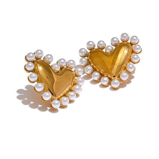Comprar todo dia-Coração Imitação De Pérolas Brincos De Aço Inoxidável, Evitar Alergia, Metal, Requintado, Impermeável Jóias, Presente Amante, Moda