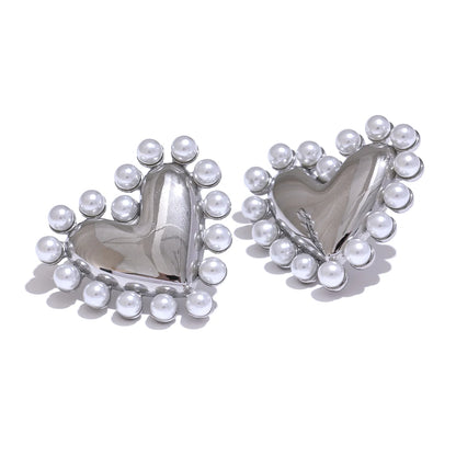 Coração Imitação De Pérolas Brincos De Aço Inoxidável, Evitar Alergia, Metal, Requintado, Impermeável Jóias, Presente Amante, Moda