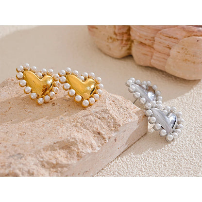 comprar todo dia-Coração Imitação De Pérolas Brincos De Aço Inoxidável, Evitar Alergia, Metal, Requintado, Impermeável Jóias, Presente Amante, Moda