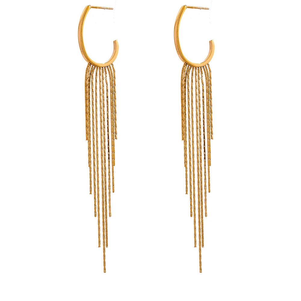 Yhpup-Brincos Dangle Longos Borla para Mulheres, Encantos de Metal, Jóias de Aço Inoxidável Impermeável, Cor Dourada, PVD, Fashion Party,Brincos Longos Femininos,
Acessórios Sofisticados para Festas,
Brincos em Aço Inoxidável com Ouro,
Joias Modernas e Elegantes,
Brincos de Borla Leves e Confortáveis,
Presentes para Mulheres Estilosas,
Brincos de Alta Durabilidade,
Brincos Dourados e Prateados Femininos,