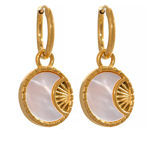  aço inoxidável concha estrela lua gota balançar brincos pvd dourado elegante moda jóias feminino des boucles doreoreilles