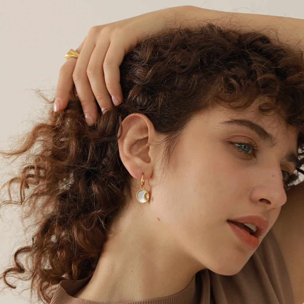 comprar todo dia aço inoxidável concha estrela lua gota balançar brincos pvd dourado elegante moda jóias feminino des boucles doreoreilles