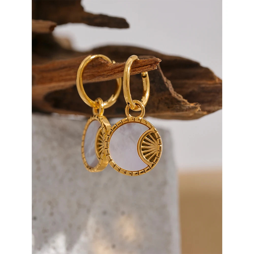 comprar todo dia aço inoxidável concha estrela lua gota balançar brincos pvd dourado elegante moda jóias feminino des boucles doreoreilles