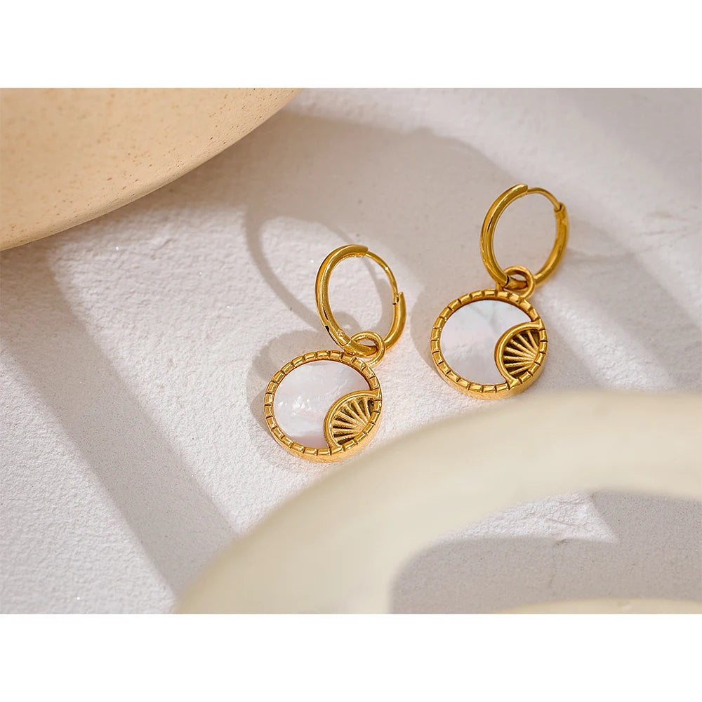 comprar todo dia aço inoxidável concha estrela lua gota balançar brincos pvd dourado elegante moda jóias feminino des boucles doreoreilles