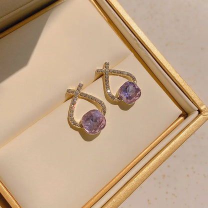 Pérola e cristal cruz brincos para mulheres e meninas, anéis de orelha, acessórios, joias rabo de peixe, requintado, elegante, estilo coreano, moda