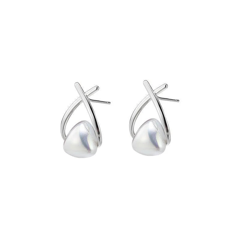Pérola e cristal cruz brincos para mulheres e meninas, anéis de orelha, acessórios, joias rabo de peixe, requintado, elegante, estilo coreano, moda