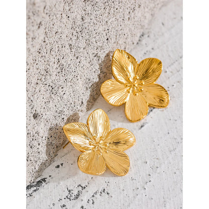  livre cor de ouro do vintage aço inoxidável flor metal brincos para as mulheres individual elegante jóias na moda