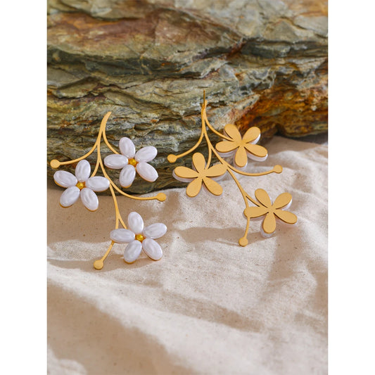 comprar todo dia, moda imitação de pérolas flor cor dourada grandes brincos de aço inoxidável feminino charme diário mais leve jóias presente
