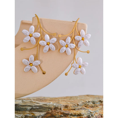 comprar todo dia, moda imitação de pérolas flor cor dourada grandes brincos de aço inoxidável feminino charme diário mais leve jóias presente