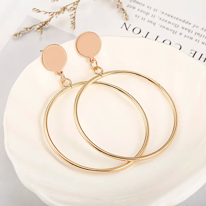 Brincos Dangle Geométricos para Mulheres, Grande, Redonda, Círculo, Argola, Europeu, Punk, Metal Simples, Declaração, Brincos Soltos, Jóias Vintage