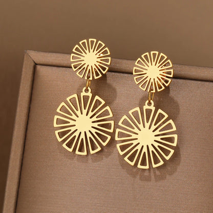 Brincos pingentes de aço inoxidável para mulheres, vintage doce, girassol delicado, sentido elegante, leve, moda luxuosa, joias