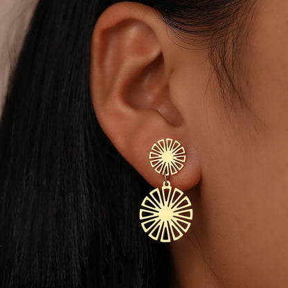 Brincos pingentes de aço inoxidável para mulheres, vintage doce, girassol delicado, sentido elegante, leve, moda luxuosa, joias