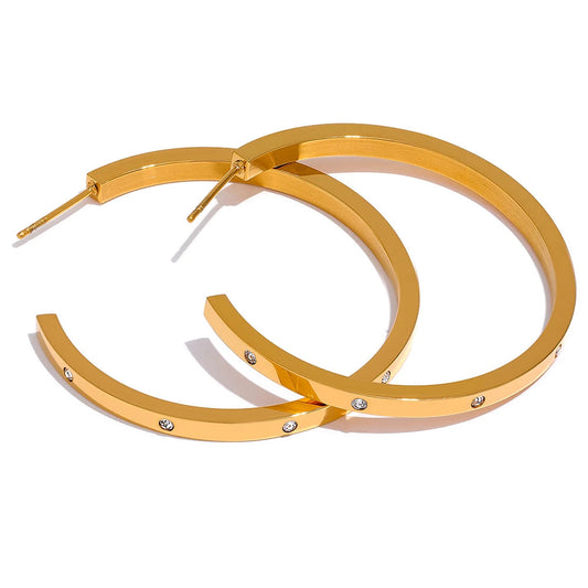 comprar todo dia 48mm zircônia cúbica de aço inoxidável grande charme redondo brincos de cor ouro moda minimalista à prova água jóias