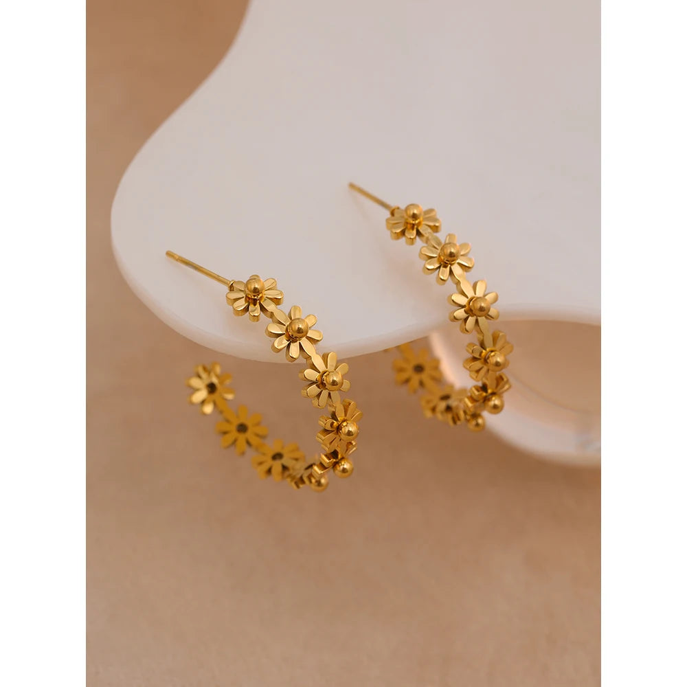 Brincos Redondos para Mulheres, Aço Inoxidável, Metal Dourado, Marca na Moda, Textura Jóias, Festa Presente, Impermeável, Moda