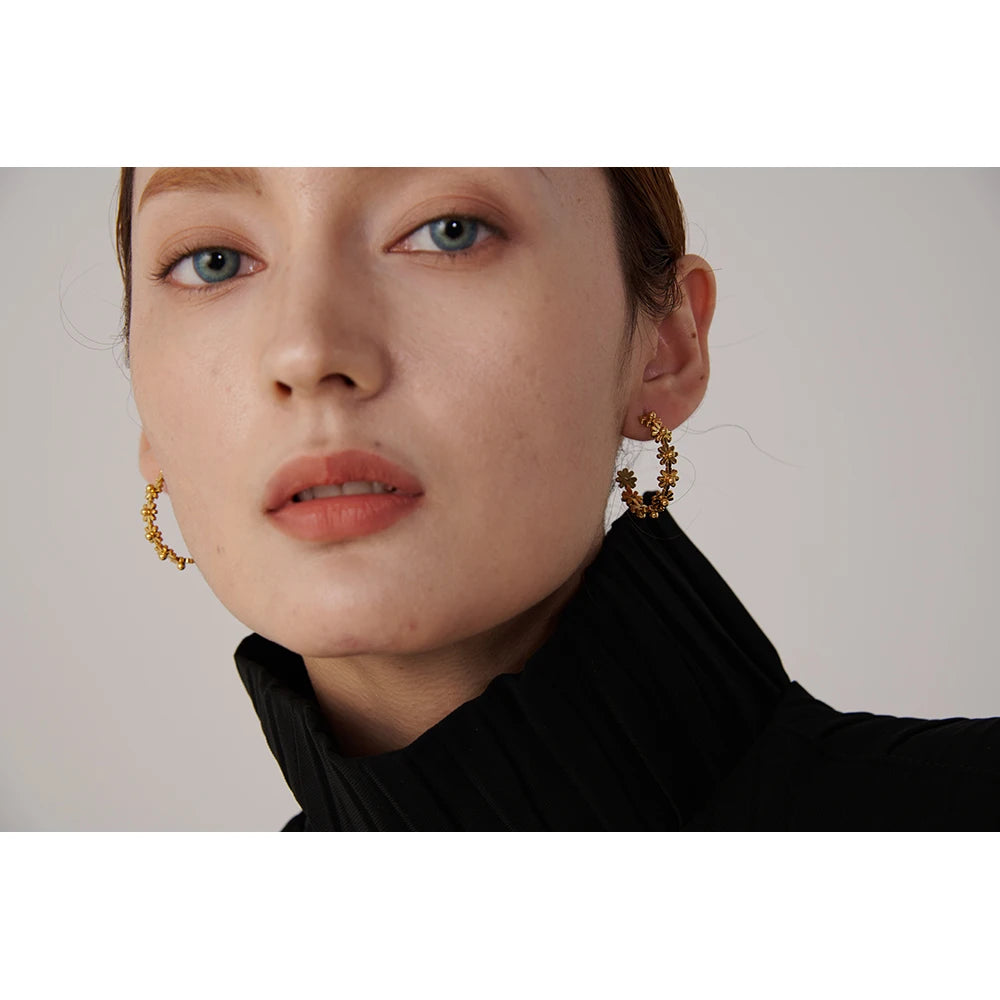 Brincos Redondos para Mulheres, Aço Inoxidável, Metal Dourado, Marca na Moda, Textura Jóias, Festa Presente, Impermeável, Moda