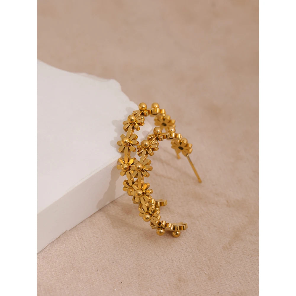 Brincos Redondos para Mulheres, Aço Inoxidável, Metal Dourado, Marca na Moda, Textura Jóias, Festa Presente, Impermeável, Moda