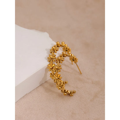 Brincos Redondos para Mulheres, Aço Inoxidável, Metal Dourado, Marca na Moda, Textura Jóias, Festa Presente, Impermeável, Moda