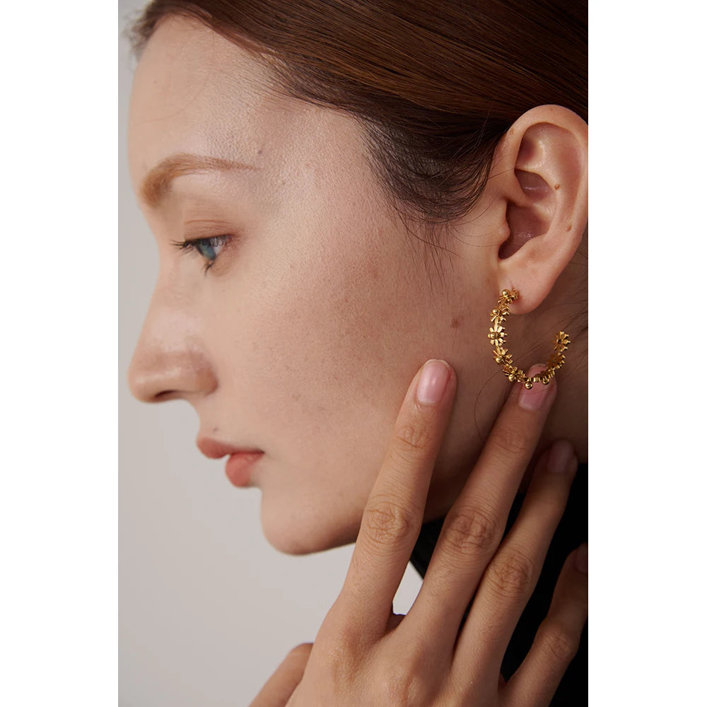 Brincos Redondos para Mulheres, Aço Inoxidável, Metal Dourado, Marca na Moda, Textura Jóias, Festa Presente, Impermeável, Moda
