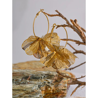 comprar todo dia, Brincos de argola grandes de flor de metal, moda única, impermeável, joias, design exclusivo, aço inoxidável, 2025