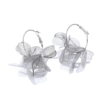 comprar todo dia, Brincos de argola grandes de flor de metal, moda única, impermeável, joias, design exclusivo, aço inoxidável, 2025