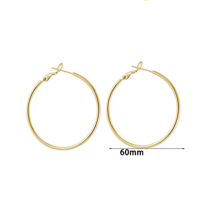 Clipes lisos Big Round Hoop Ear para mulheres, Golden Ear Clips, não perfurados, exagerados, clipe simples em brincos, acessórios de jóias, 60mm, comprar todo dia