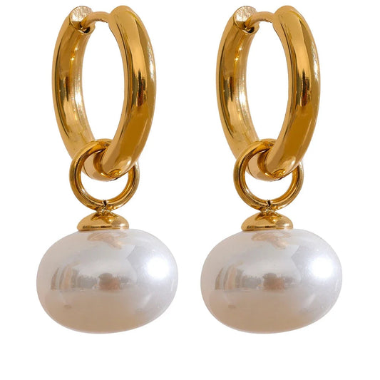 comprar todo dia, alta qualidade imitação de pérolas gota aço inoxidável dourado coreano hoop brincos encantos moda jóias bijoux femme presente