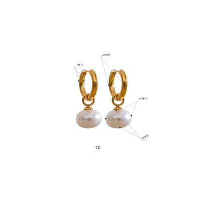 comprar todo dia, alta qualidade imitação de pérolas gota aço inoxidável dourado coreano hoop brincos encantos moda jóias bijoux femme presente