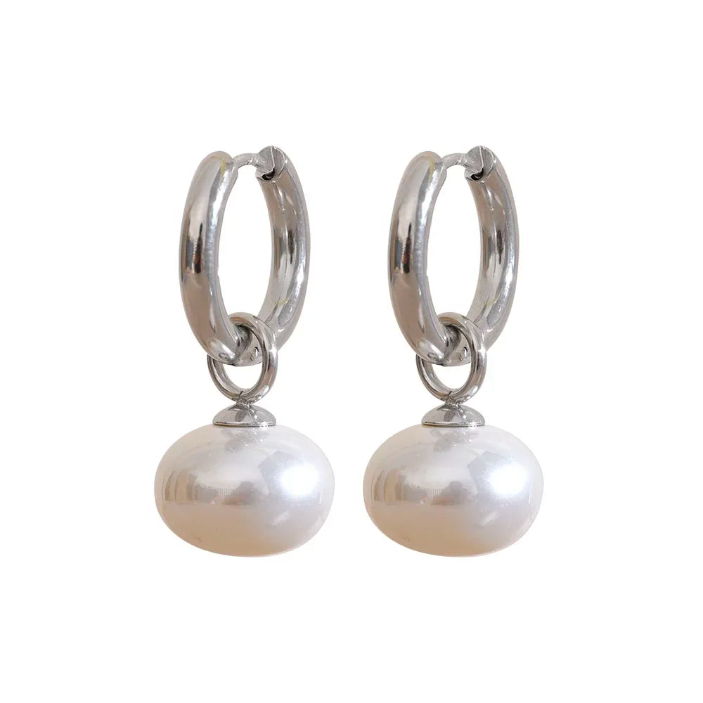 comprar todo dia alta qualidade imitação de pérolas gota aço inoxidável dourado coreano hoop brincos encantos moda jóias bijoux femme presente