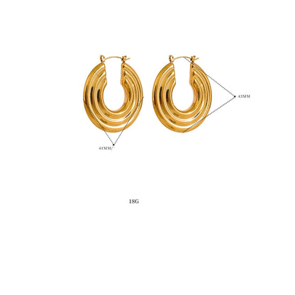 comprar todo dia,
Aço Inoxidável Redondo Cor Ouro Hoop Brincos, Big Metal Charme, Anti Alérgico Moda Jóias, Impermeável, Declaração, 42mm