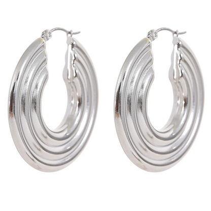 comprar todo dia,
Aço Inoxidável Redondo Cor Ouro Hoop Brincos, Big Metal Charme, Anti Alérgico Moda Jóias, Impermeável, Declaração, 42mm