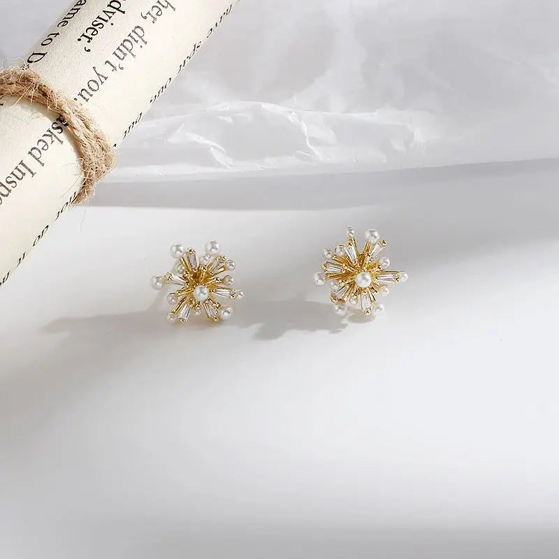 Brincos de pérolas para mulheres, elegantes brincos franceses floco de neve, design high-end, luxo acessível