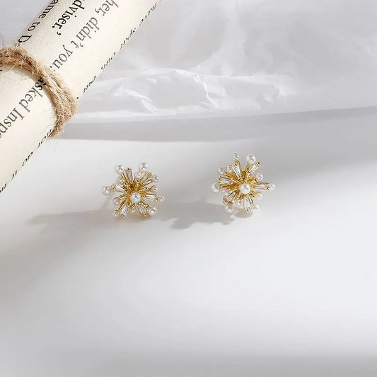 Brincos de pérolas para mulheres, elegantes brincos franceses floco de neve, design high-end, luxo acessível