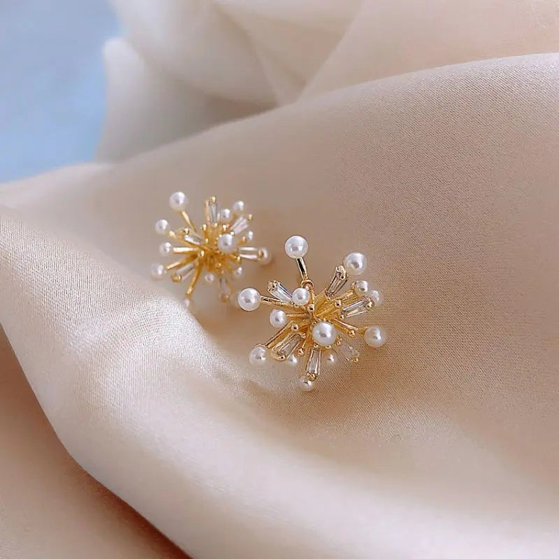 Brincos de pérolas para mulheres, elegantes brincos franceses floco de neve, design high-end, luxo acessível