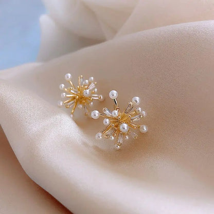 Brincos de pérolas para mulheres, elegantes brincos franceses floco de neve, design high-end, luxo acessível