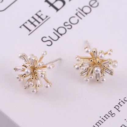 Brincos de pérolas para mulheres, elegantes brincos franceses floco de neve, design high-end, luxo acessível