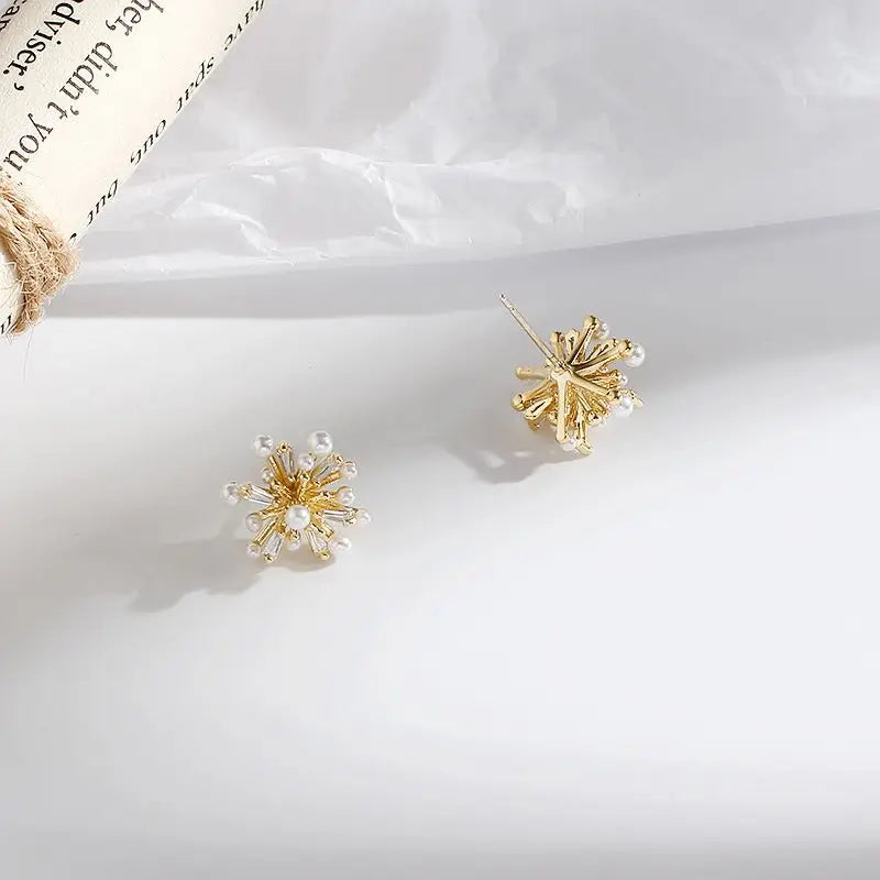 Brincos de pérolas para mulheres, elegantes brincos franceses floco de neve, design high-end, luxo acessível