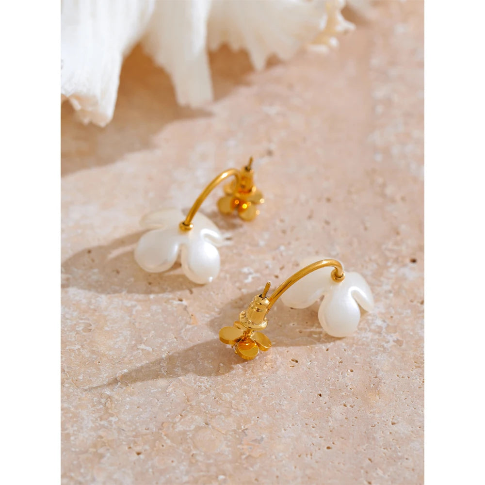 brincos de pérolas simulados, aço inoxidável, estilo coreano, flor de resina, zircão dourado, diário, joias de fadas
