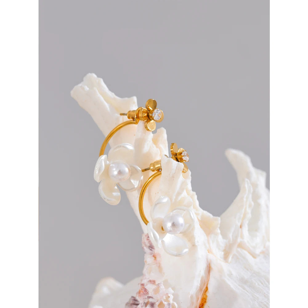 brincos de pérolas simulados, aço inoxidável, estilo coreano, flor de resina, zircão dourado, diário, joias de fadas