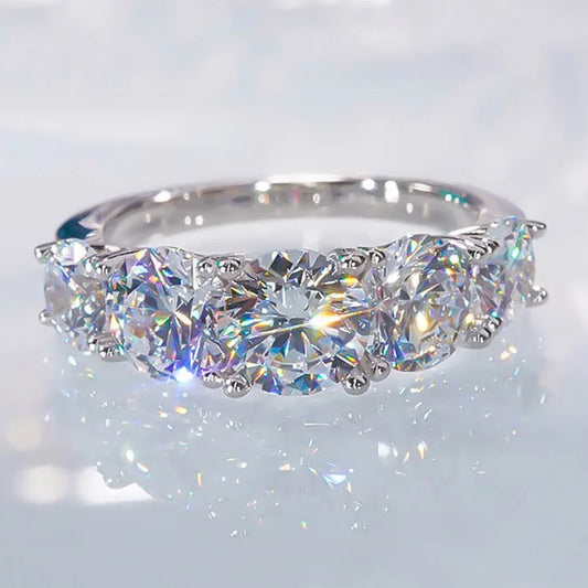3.6ct 5 pedras d cor vvs1 moissanite anéis de diamante feminino presente de aniversário s925 prata esterlina linha anel casamento jóias de noiva, comprar todo dia