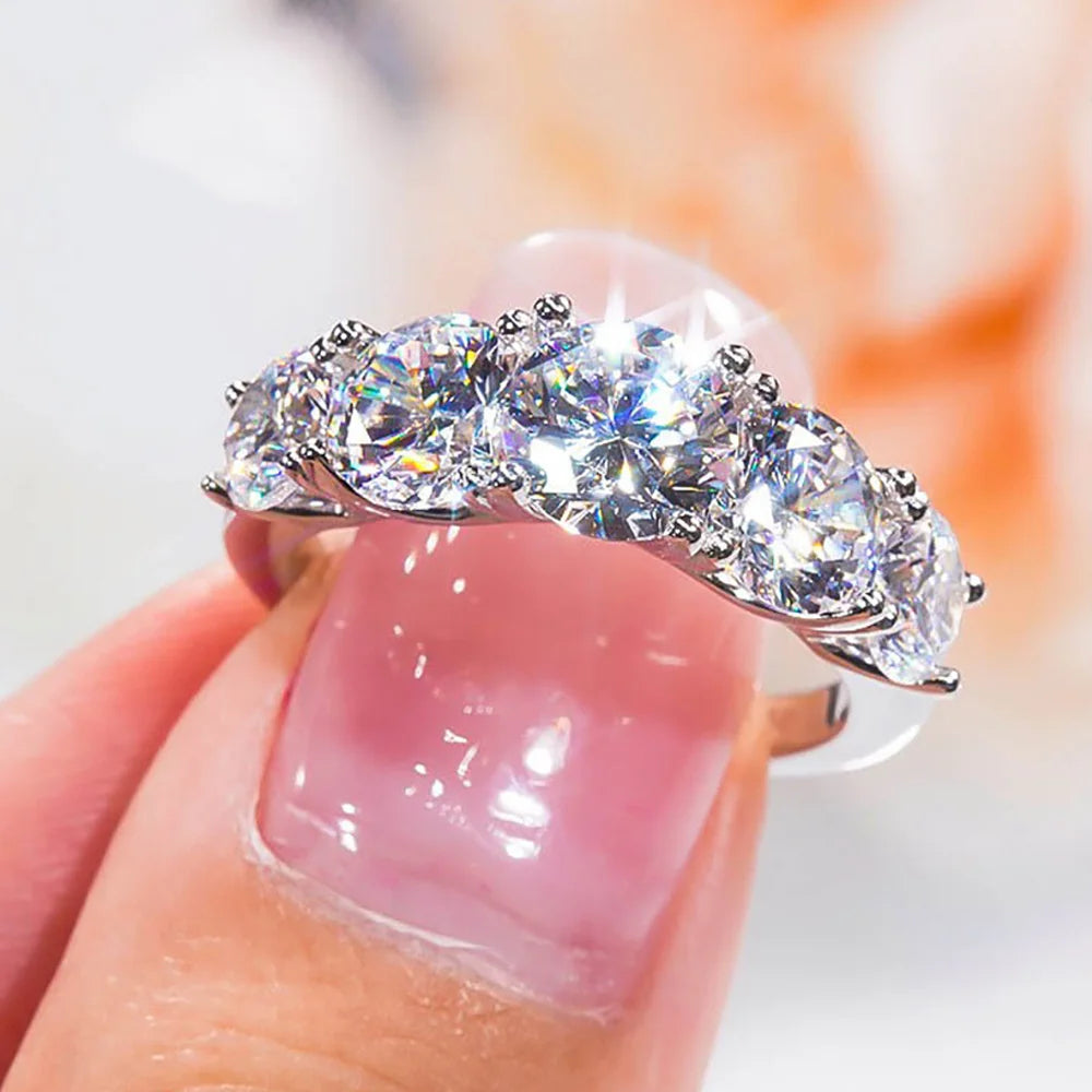 3.6ct 5 pedras d cor vvs1 moissanite anéis de diamante feminino presente de aniversário s925 prata esterlina linha anel casamento jóias de noiva, comprar todo dia