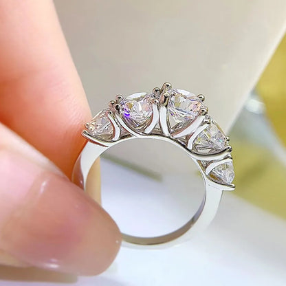 3.6ct 5 pedras d cor vvs1 moissanite anéis de diamante feminino presente de aniversário s925 prata esterlina linha anel casamento jóias de noiva, comprar todo dia