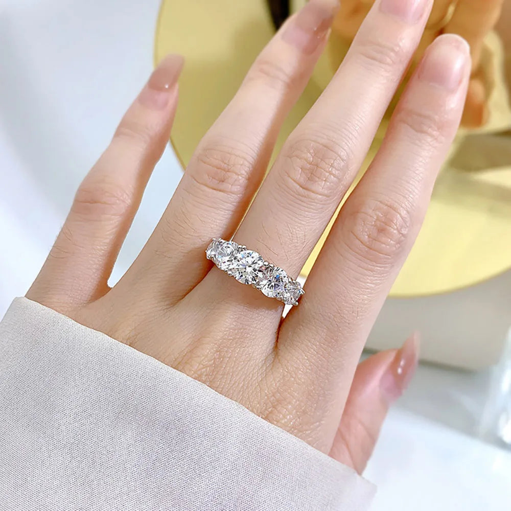 3.6ct 5 pedras d cor vvs1 moissanite anéis de diamante feminino presente de aniversário s925 prata esterlina linha anel casamento jóias de noiva, comprar todo dia