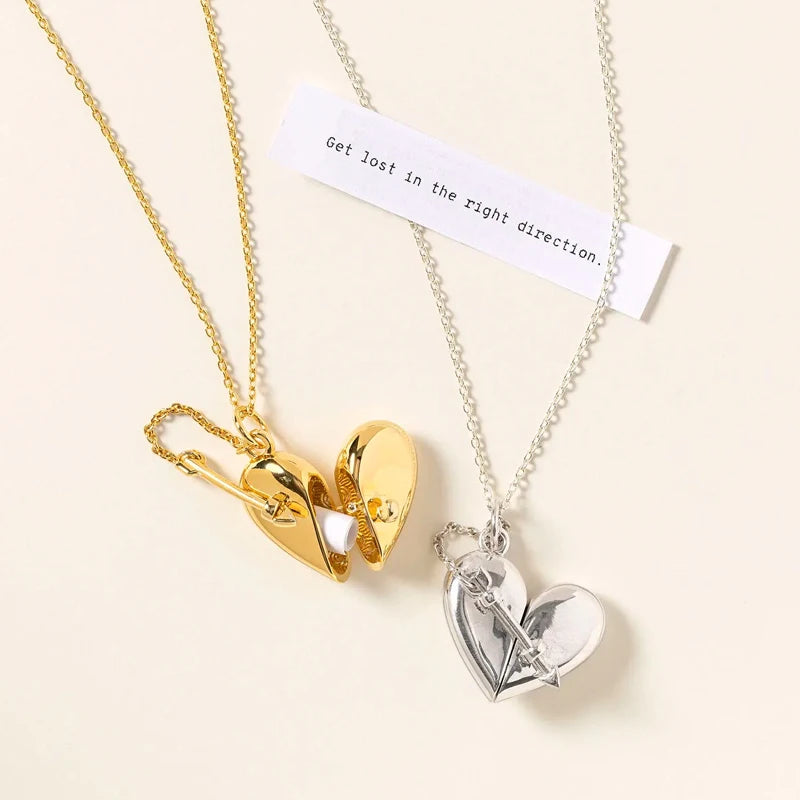 Elegante banhado a ouro coração caixa pingente colar para mulheres, aberto coração álbum colarinho cadeia, dia dos namorados presente, comprar todo dia