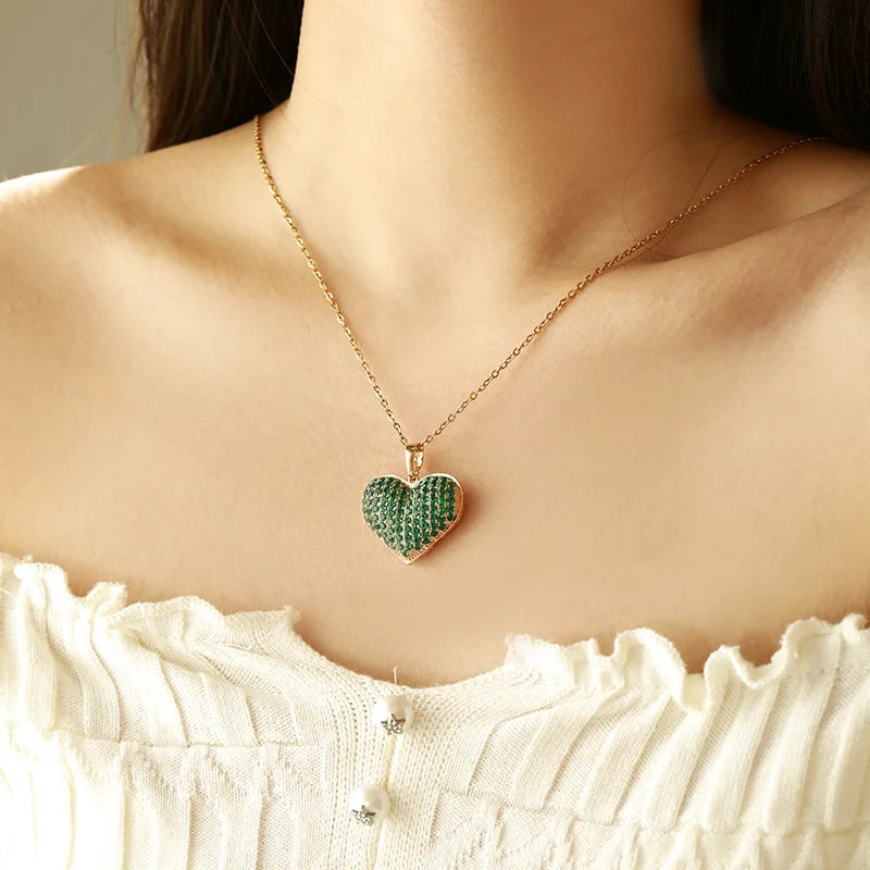 Comprar Todo Dia, Luxo 24k 9999 ouro puro verde amor pingente moda estilo europeu e americano micro-incrustado colar pingente